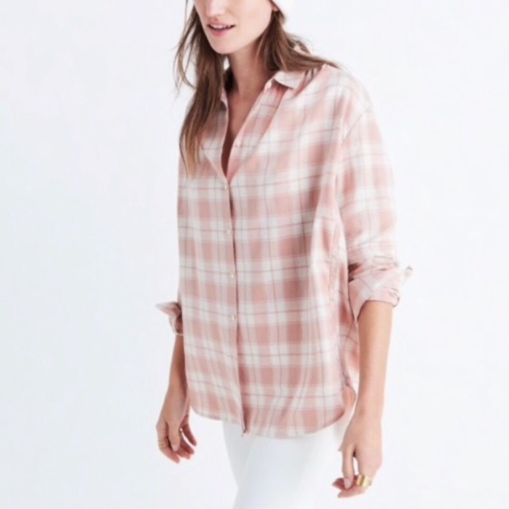 Madewell Oversized Ex Boyfriend Shirt Pink Plaid L